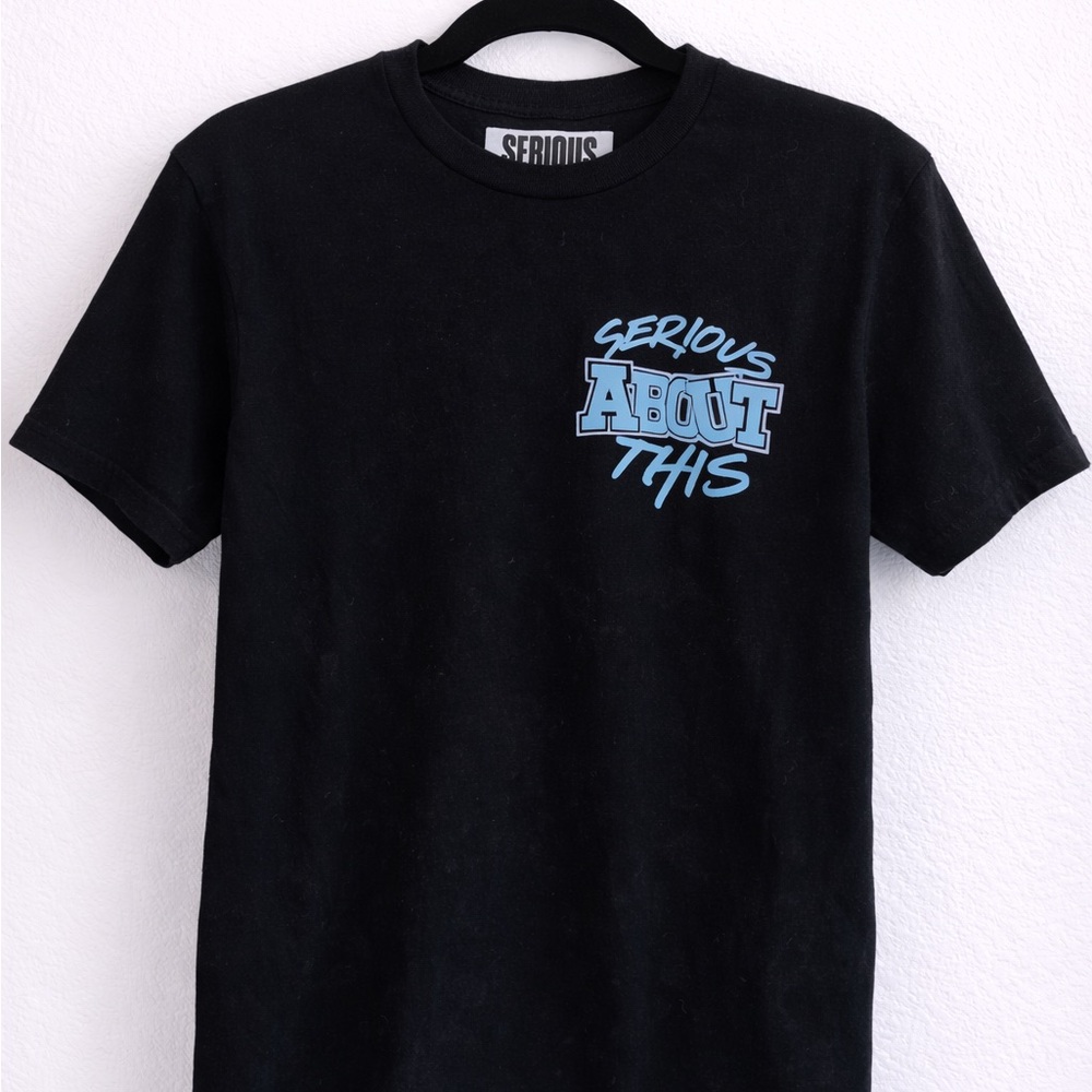 'About This' Graphic Tee - Black with Light Blue Print